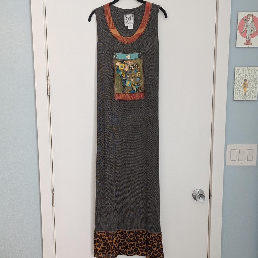 90sVINTAGE Surya Abstract Art Maxi Dress Size Large